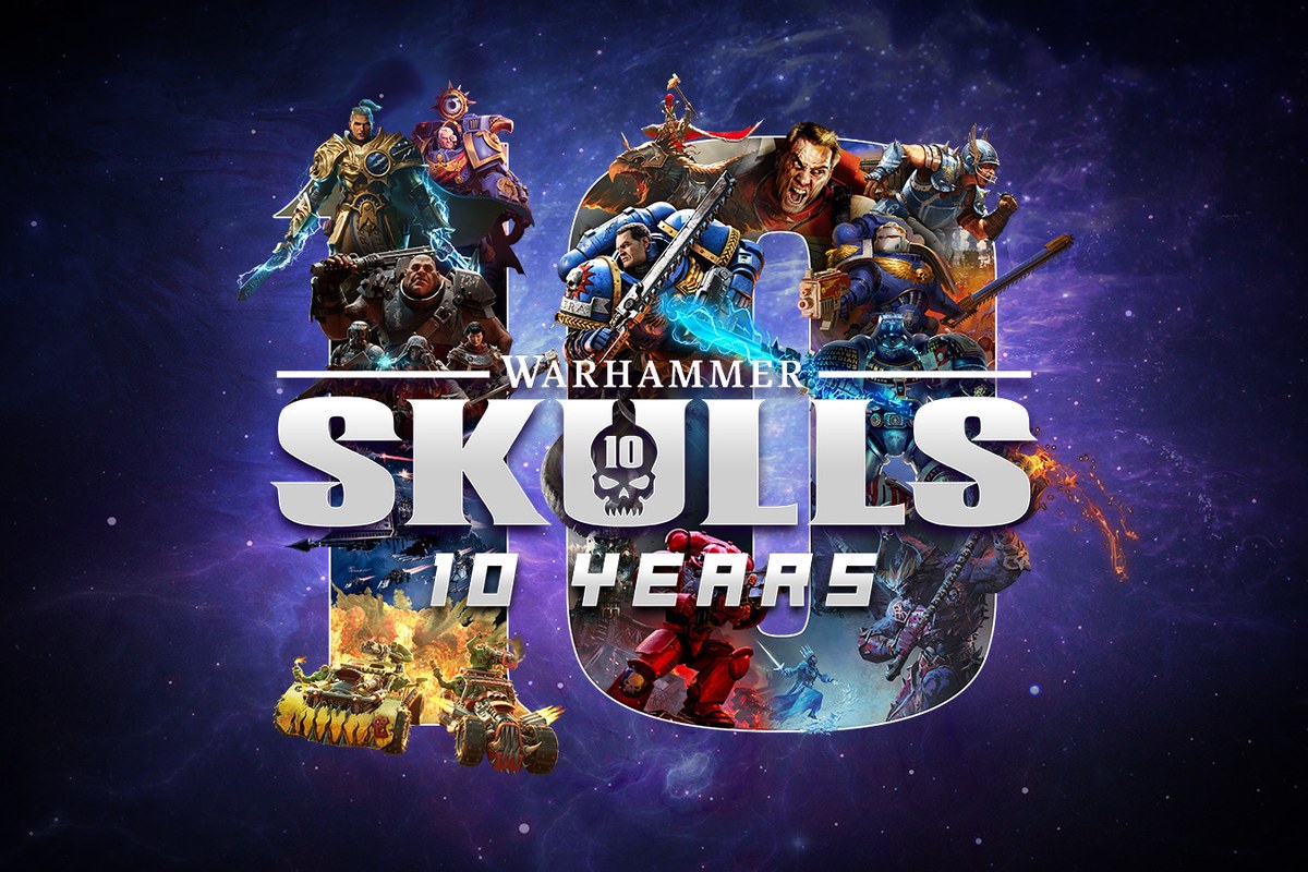 Visuel officiel du festival Warhammer Skulls 2026 avec personnages emblématiques de l univers 40K