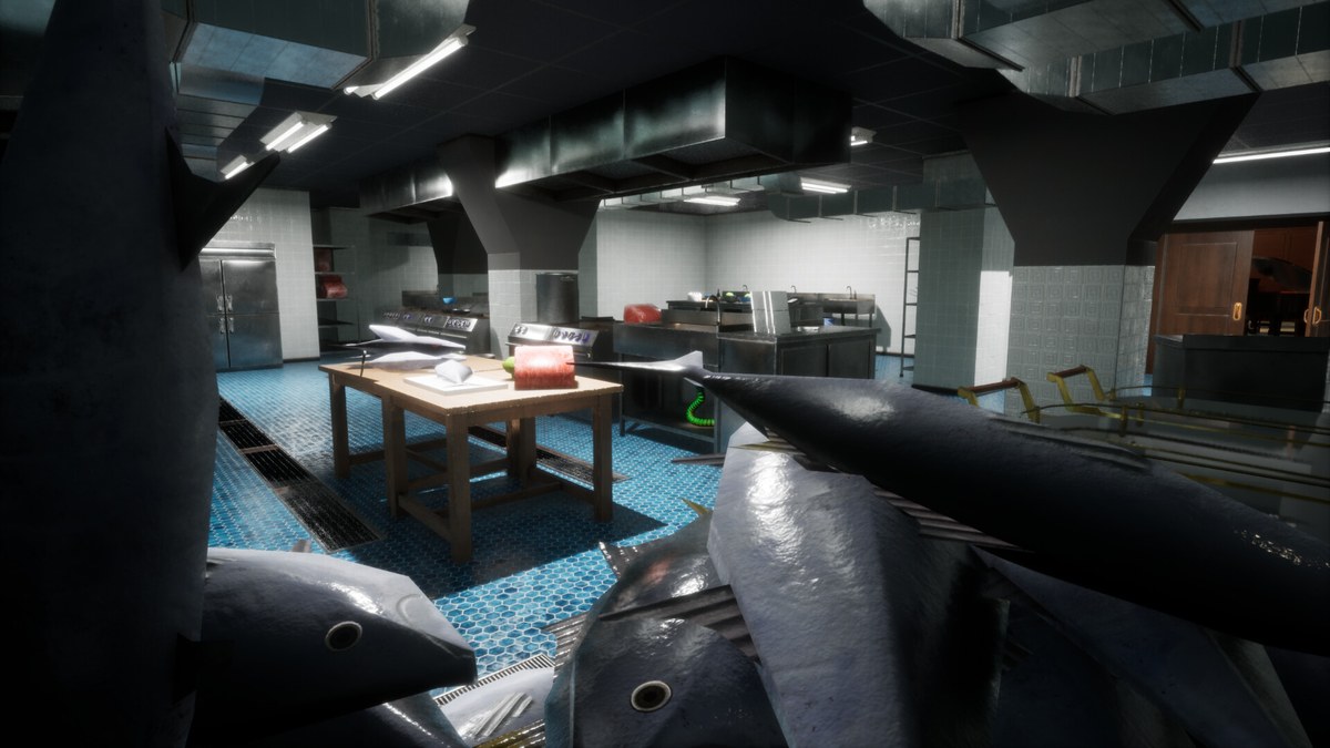 Cuisine de jeu encombrée d'objets servant de cachettes dans Meccha Chameleon