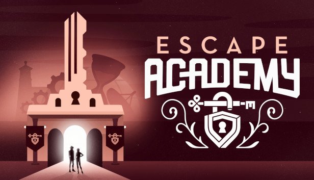 Visuel officiel d'Escape Academy montrant les personnages du jeu devant le campus