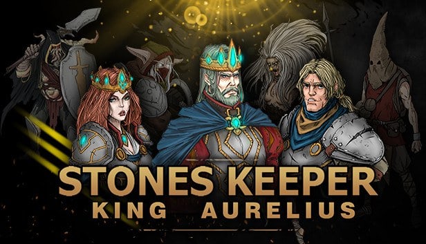 Illustration officielle du jeu : un roi couronné entouré de guerriers en armure et de créatures mortes-vivantes