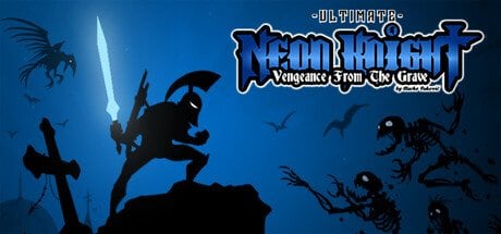 Jaquette de Neon Knight Ultimate Edition : chevalier en silhouette tenant une épée bleue lumineuse