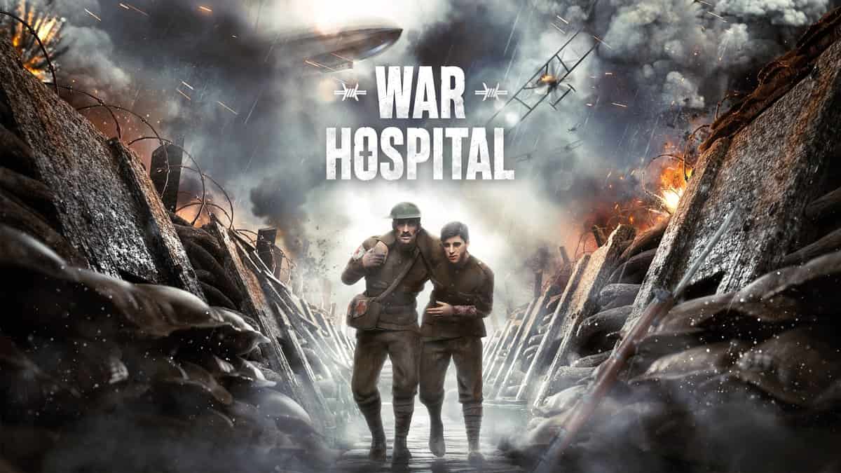 Illustration officielle de War Hospital : un brancardier soutient un soldat blessé dans une tranchée sous le feu