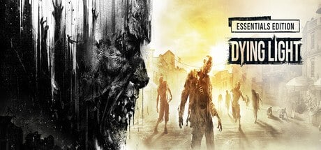 Jaquette de Dying Light Essentials Edition : visage d'infecté en noir et blanc et horde dans une rue écrasée de soleil
