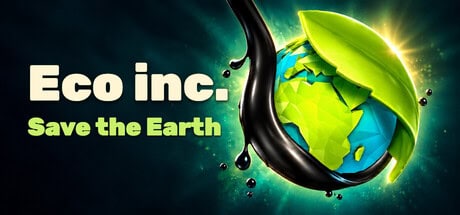 Logo d'Eco inc. Save the Earth à côté d'une planète Terre enveloppée d'une feuille verte et d'une coulée noire