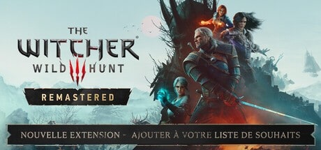 Visuel officiel de The Witcher 3 Wild Hunt Remastered : Geralt et ses compagnons devant un paysage enneigé